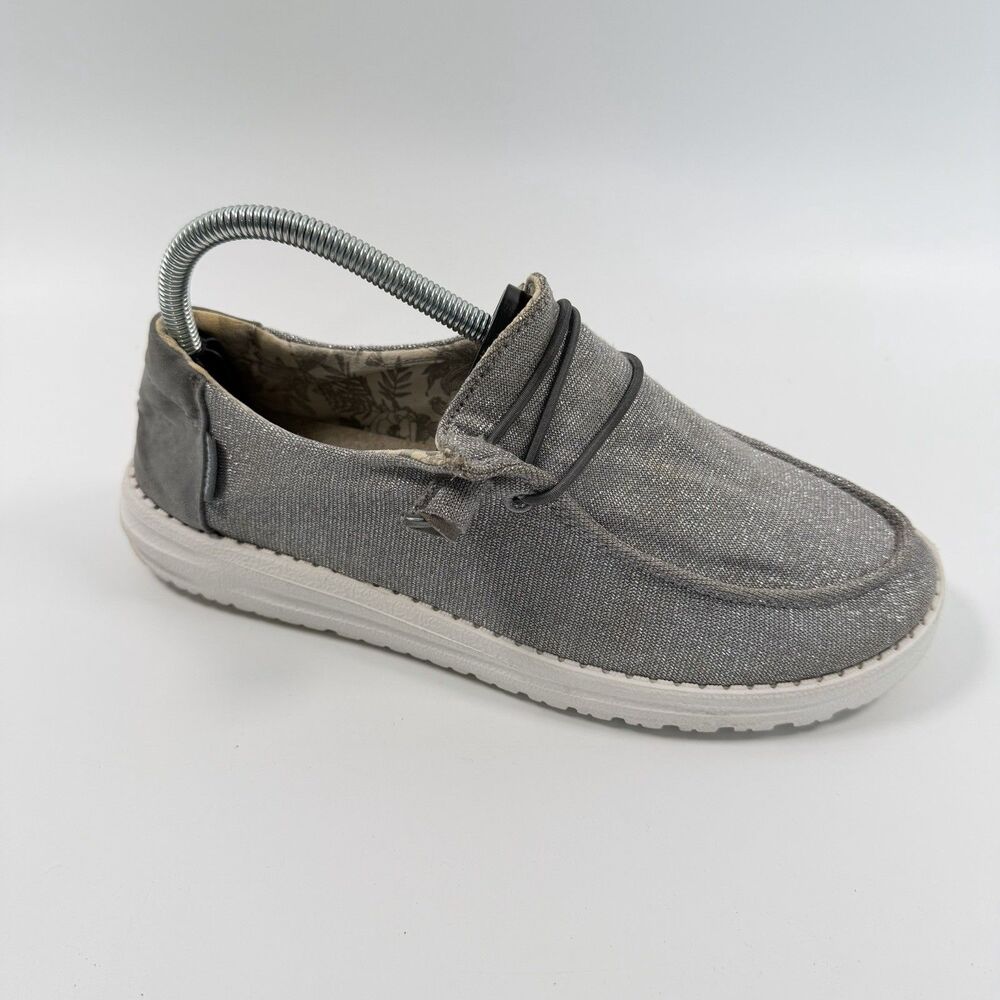 Hey Dude Wendy Stretch Sparkling Gray Slip On Loafers Shoes Size 9 - Picture 1 of 9